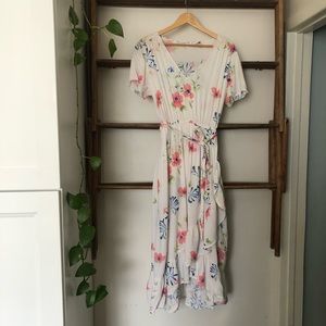 GAP floral rayon faux-wrap midi sundress